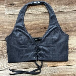 White Fox Gray Corduroy Halter Top Size Medium